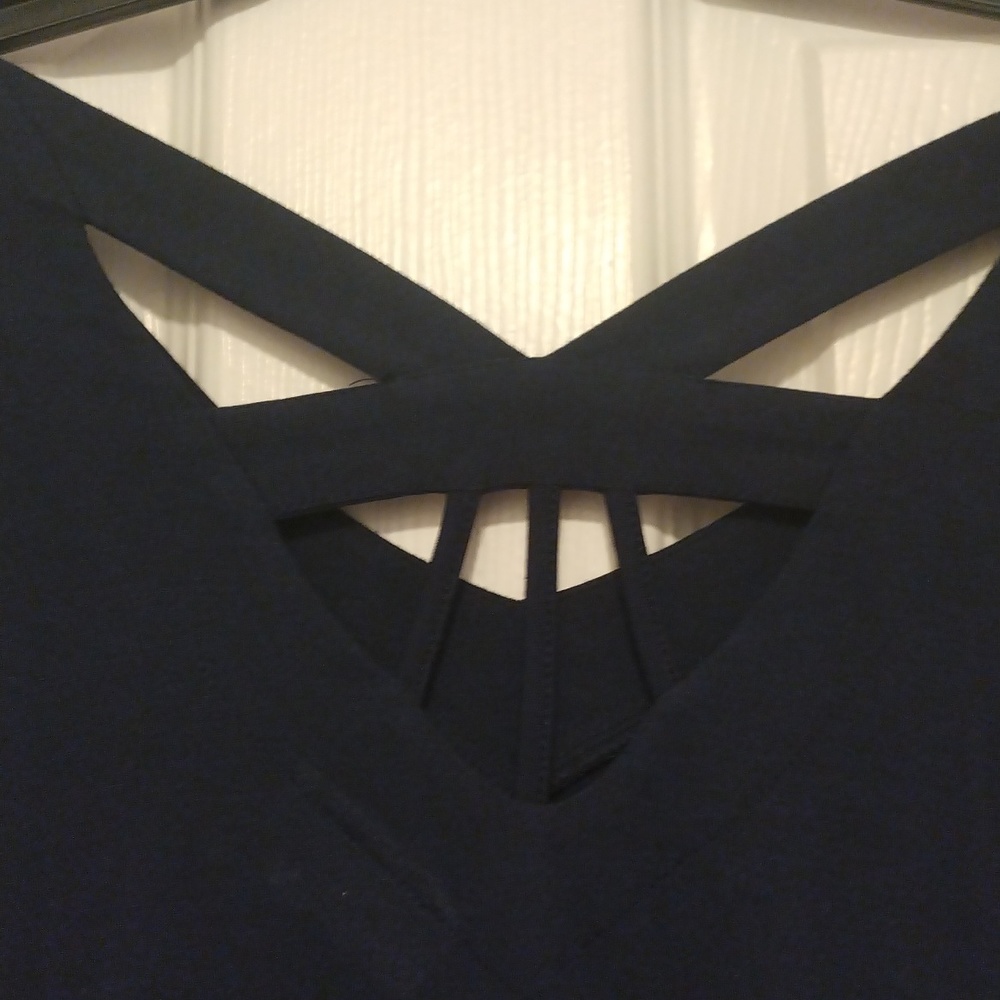 - Zenergy by Chicos navy soft stretchy tunic top with back crisscross detail - Picture 5 of 9